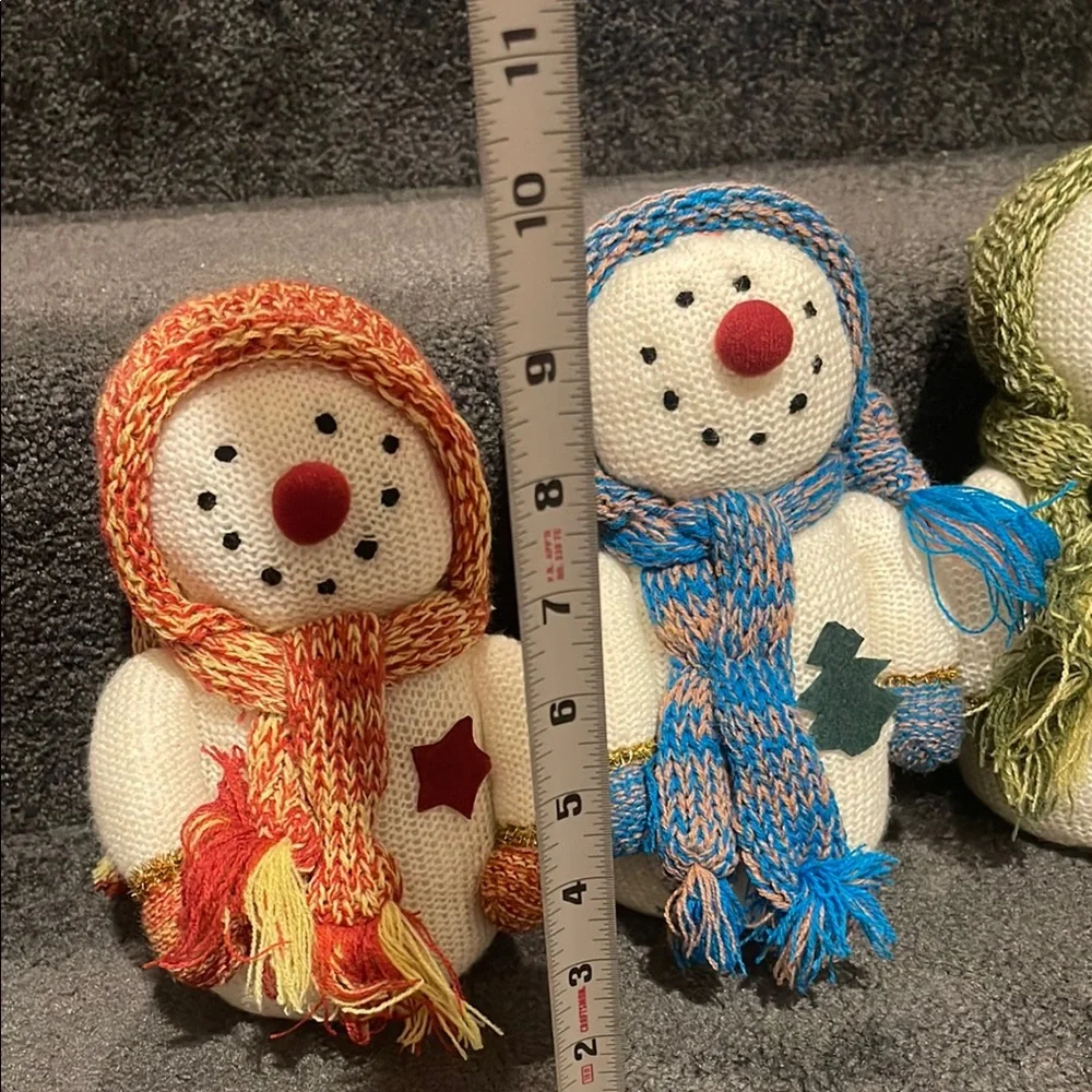 Set of Three Knitted Handmade Snowman Decorations